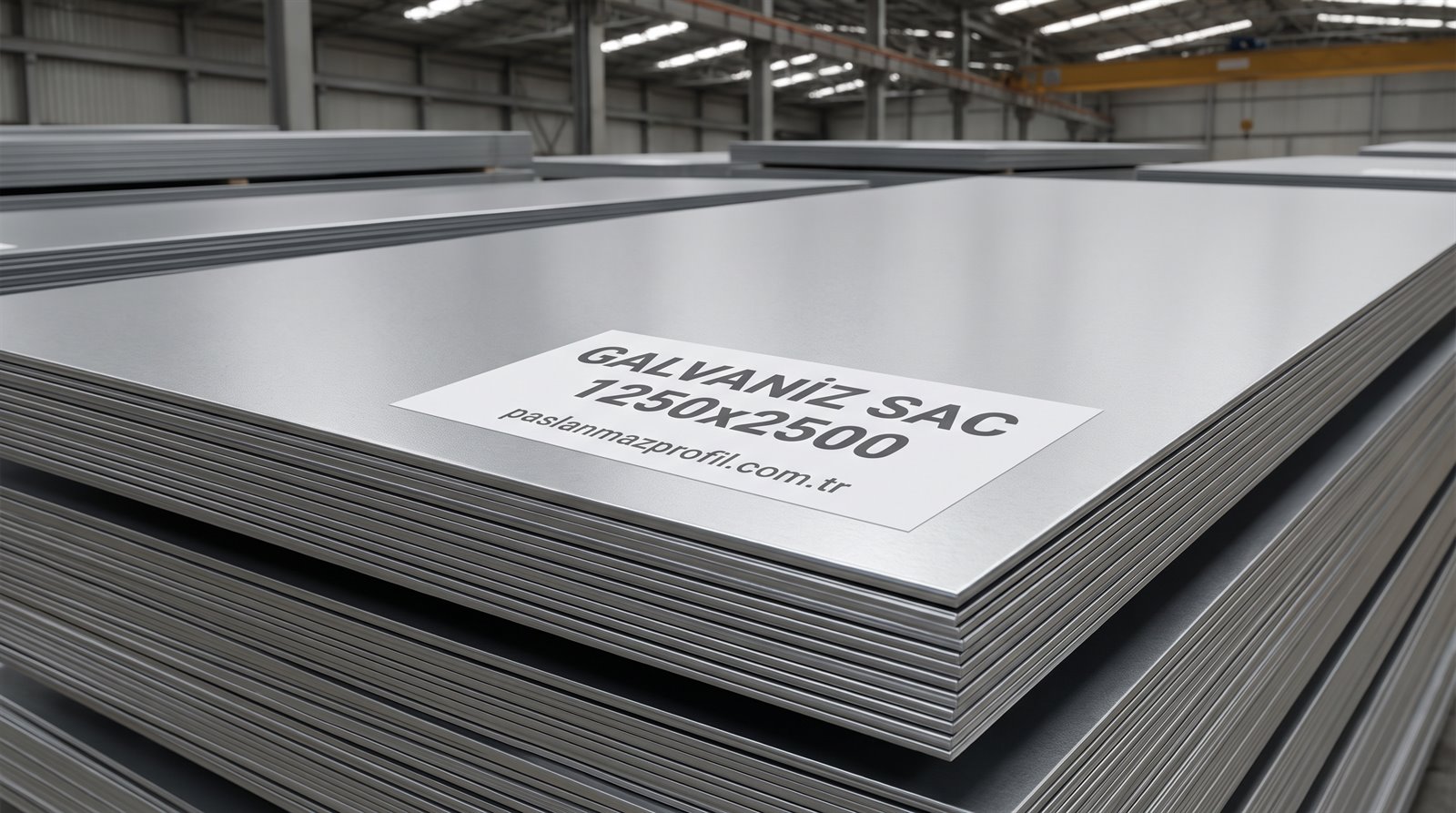 Galvaniz sac 1250×2500 mm mat çinko yüzey — büyük çelik deposunda, etiket paslanmazprofil.com.tr