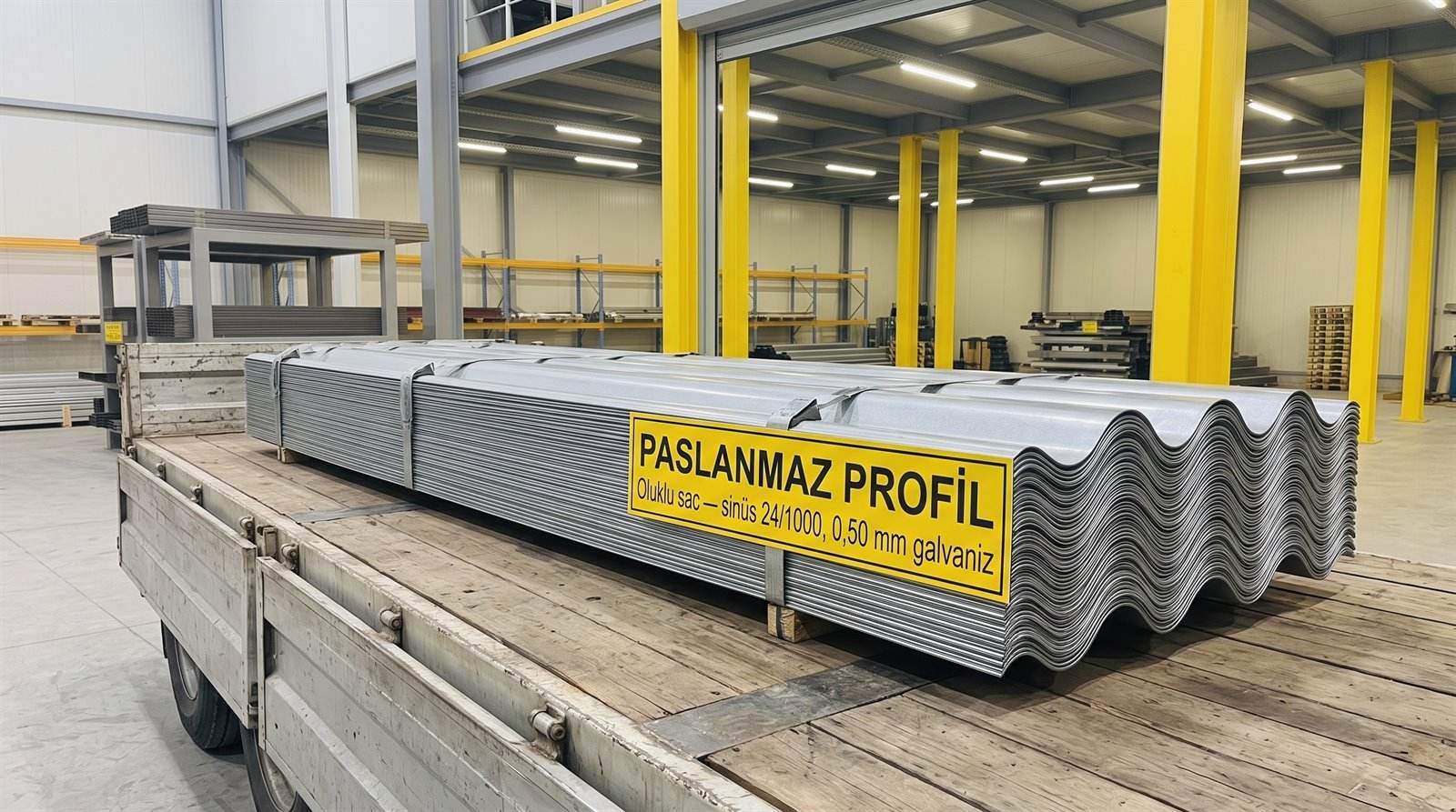 Oluklu sac sinüs 24/1000, 0,50 mm galvaniz, kapalı depoda palet üstünde