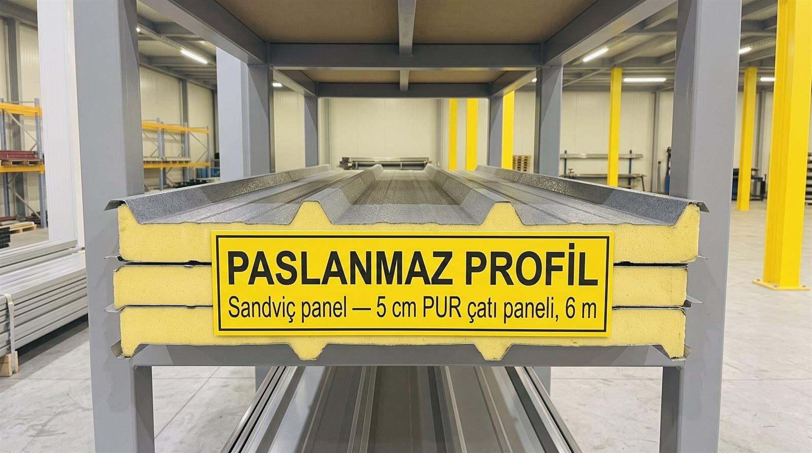 Sandviç panel 5 cm PUR çatı paneli, 6 m, kapalı depoda palet üstünde