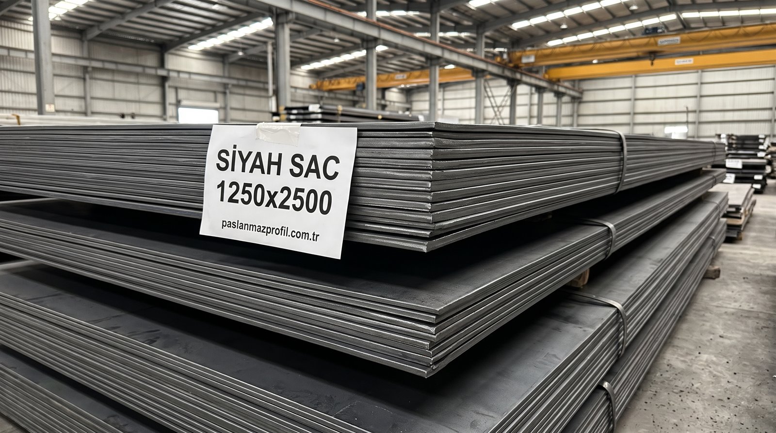 Siyah sac 1250×2500 mm plaka istifi — büyük çelik deposunda, etiket paslanmazprofil.com.tr