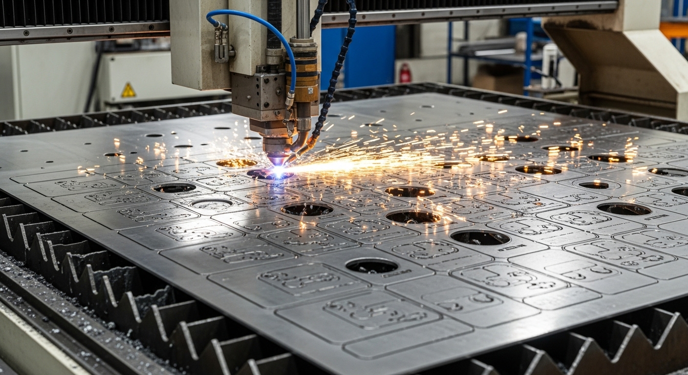 CNC kesim makinesinde işlenen metal plaka