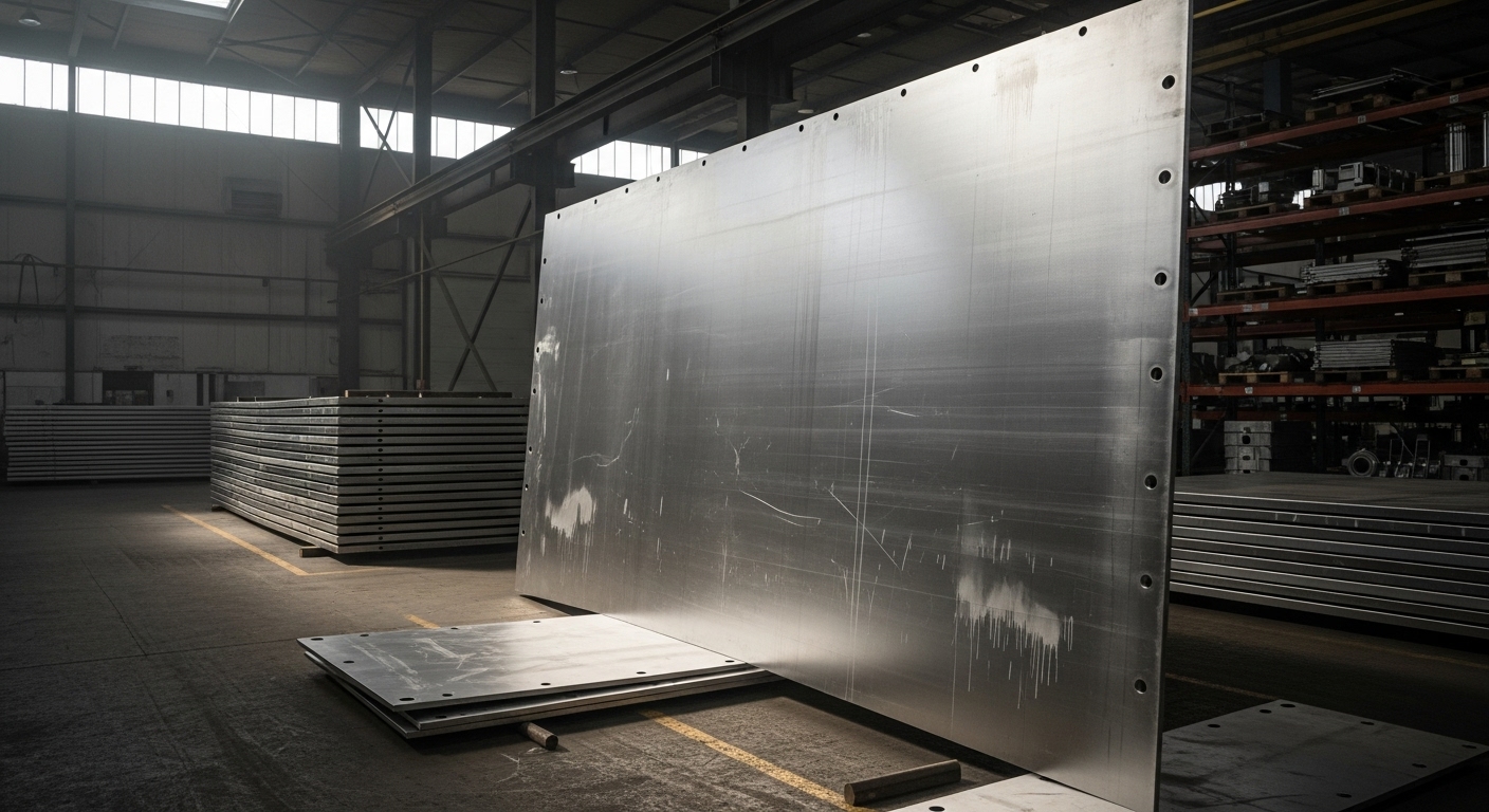 Stokta bekleyen farklı kalınlıklarda gemi sacı plakaları