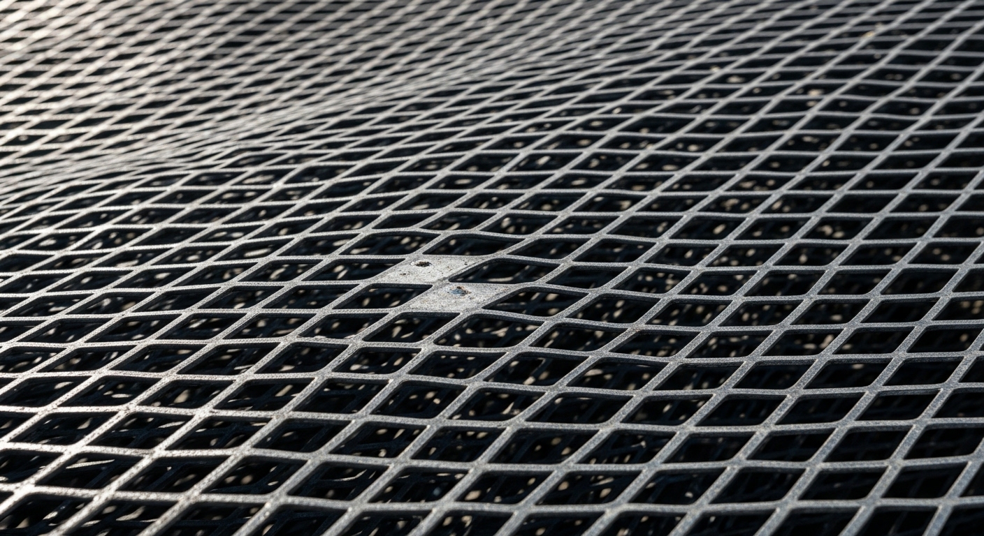 Genişletilmiş sacın elmas şeklindeki deliklerinin yakından görünümü